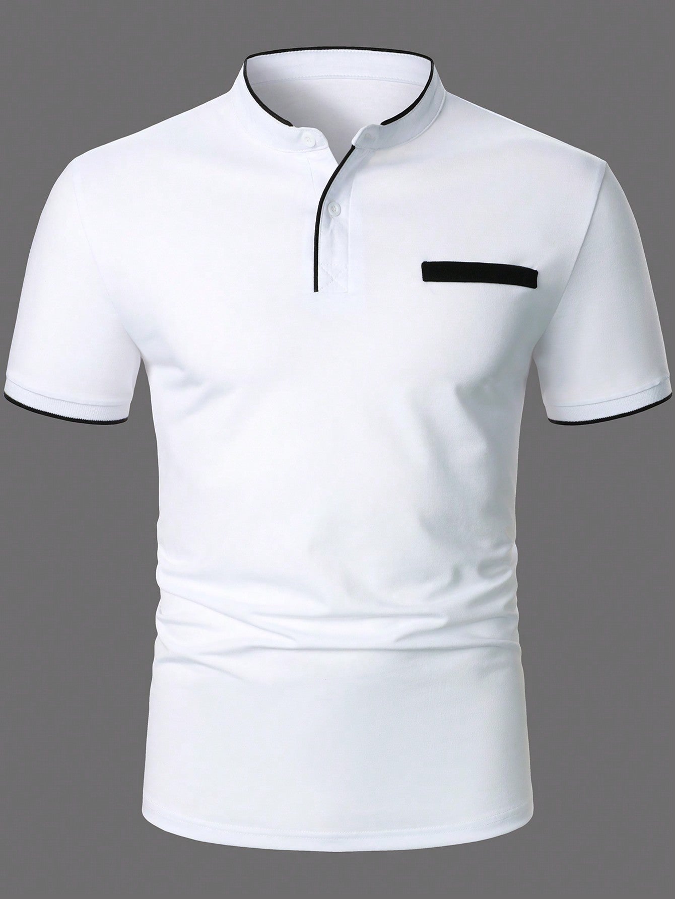 Men Contrast Plaid Collar Polo Shirt