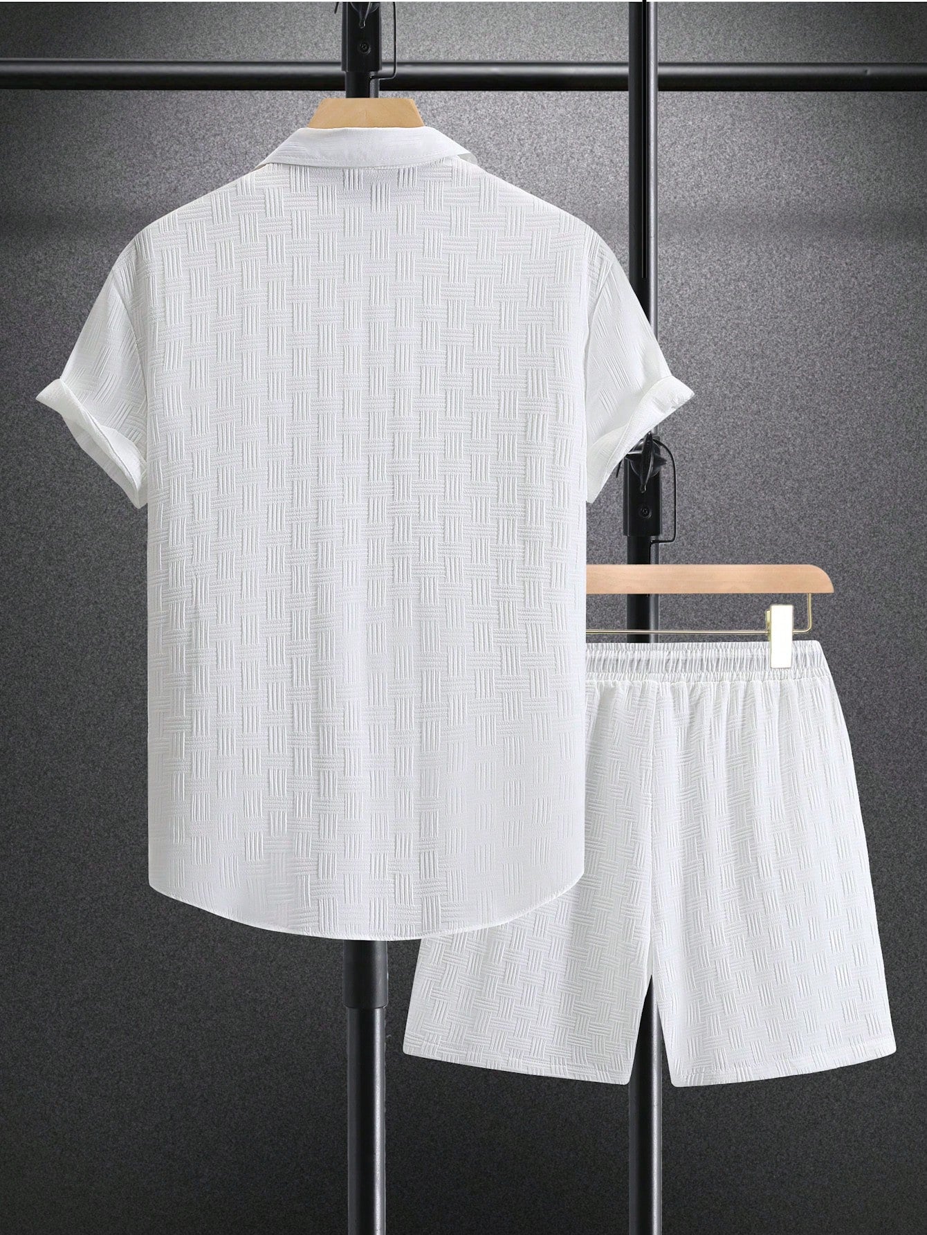 Men Solid Button Up Shirt & Shorts Set