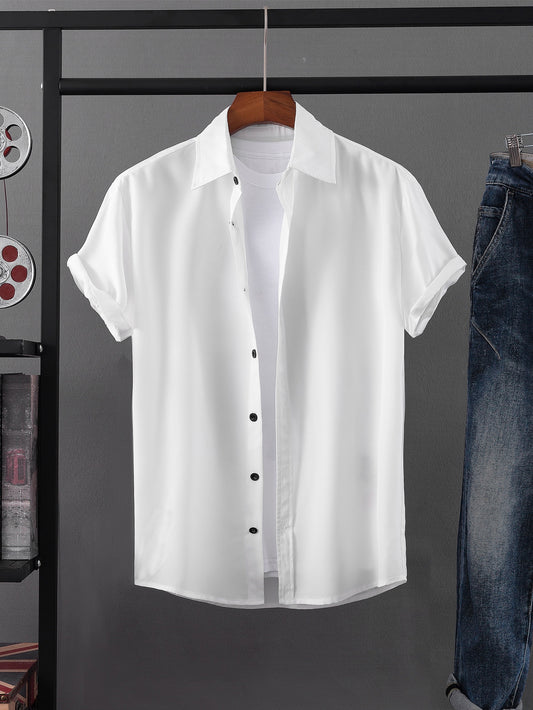 Men 1pc Solid Button Up Shirt