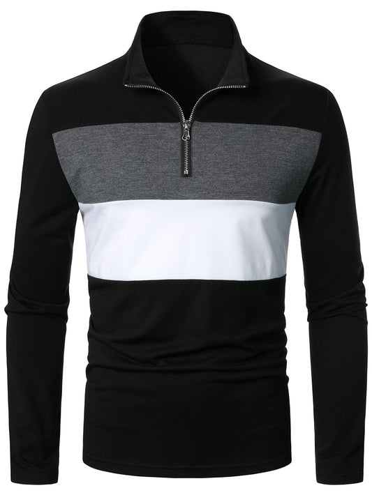 Men Color Block Quarter Zipper Polo Shirt