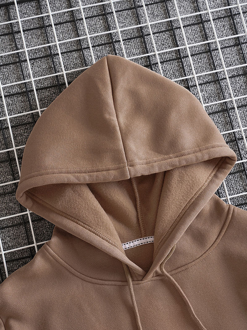 Men Solid Drawstring Pocket Detail Thermal Lined Sweatshirt