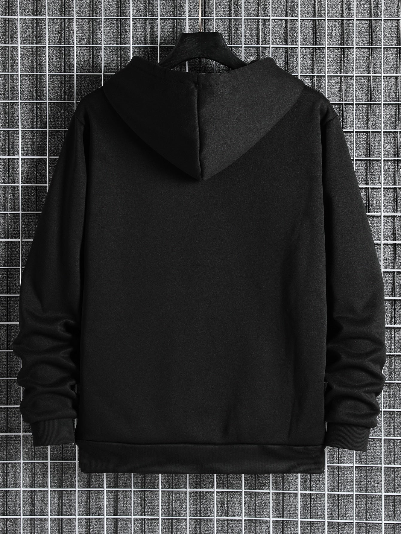 Men Zip Up Drawstring Slant Pocket Hoodie