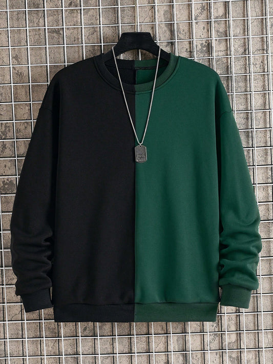Men Plus Two Tone Thermal Lined Sweatshirt