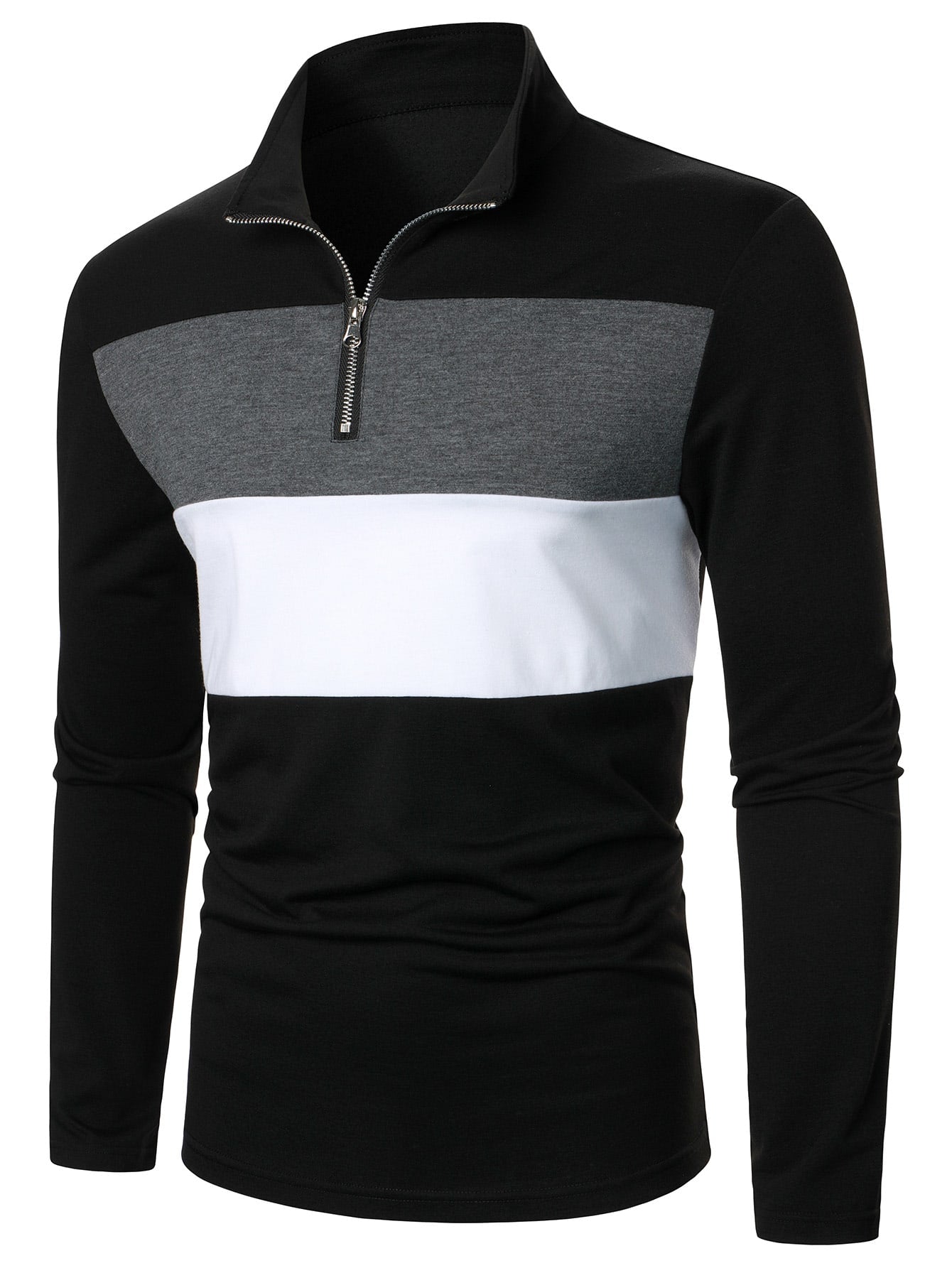 Men Color Block Quarter Zipper Polo Shirt