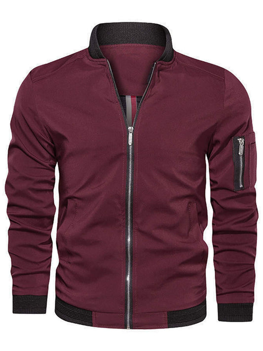 Men Solid Zip Up Bomber Jacket