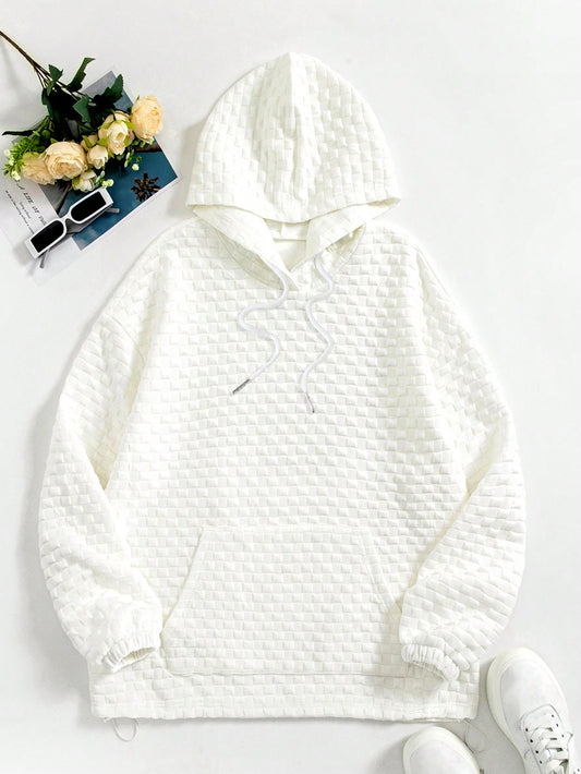 Pocket Drawstring Textured Hoodie