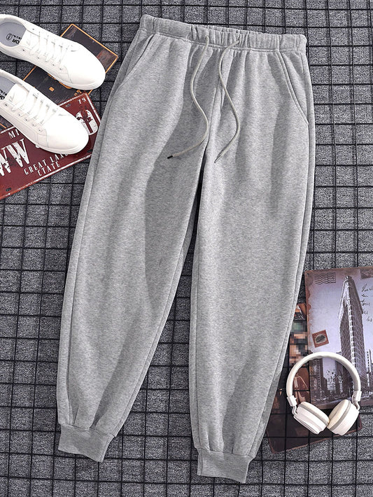 Men Drawstring Waist Thermal Lined Sweatpants
