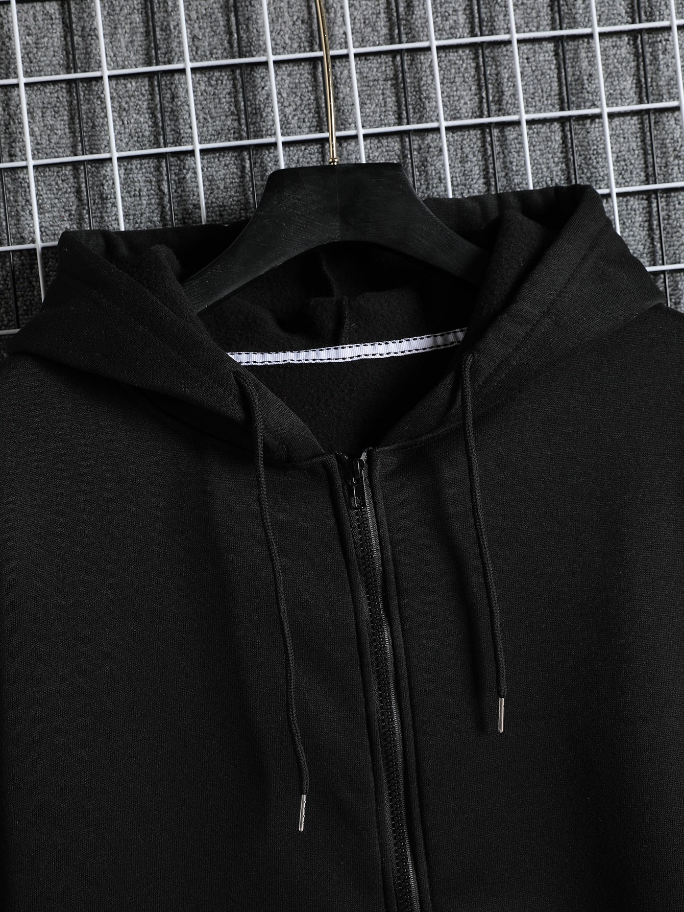 Men Zip Up Drawstring Slant Pocket Hoodie