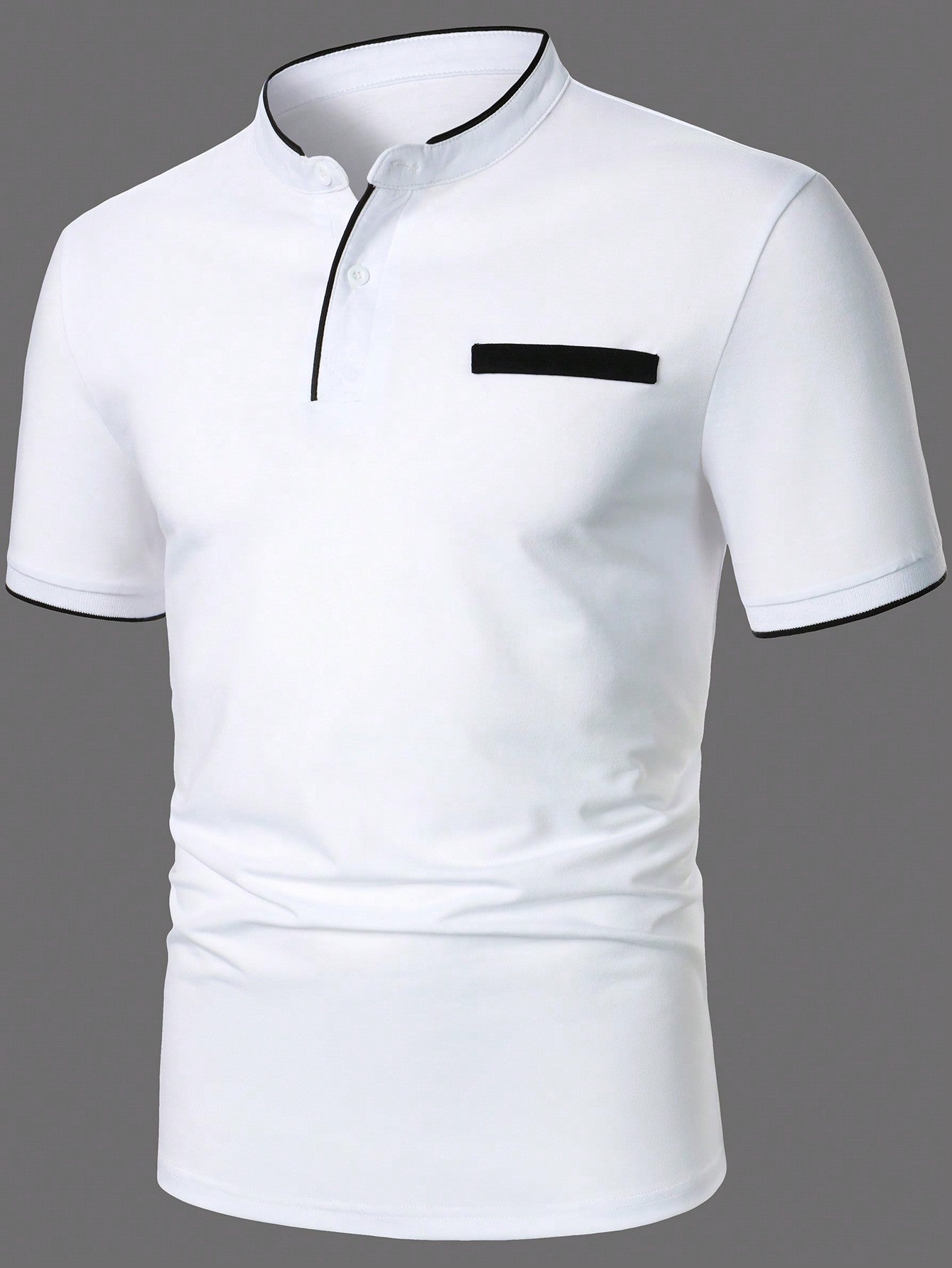 Men Contrast Plaid Collar Polo Shirt