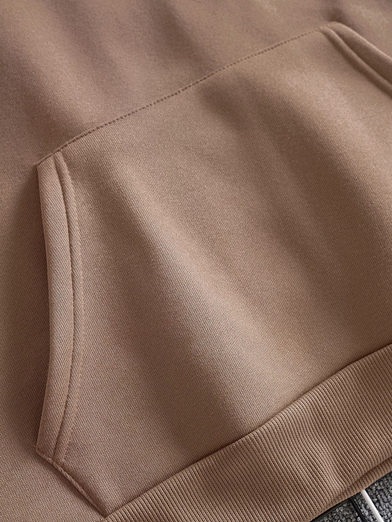 Men Solid Drawstring Pocket Detail Thermal Lined Sweatshirt