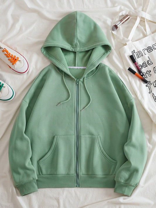 Zip Up Drawstring Thermal Lined Hoodie