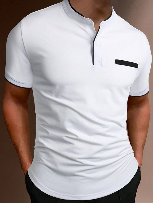 Men Contrast Plaid Collar Polo Shirt