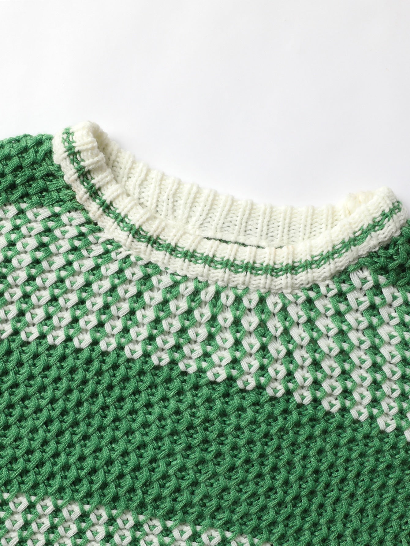 Two Tone Drop Shoulder Striped Trim Sweater