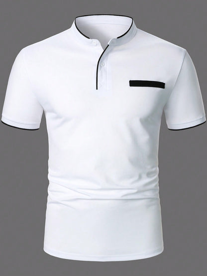 Men Contrast Plaid Collar Polo Shirt