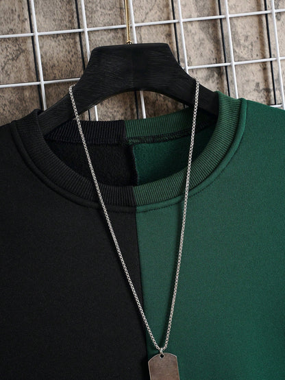 Men Plus Two Tone Thermal Lined Sweatshirt