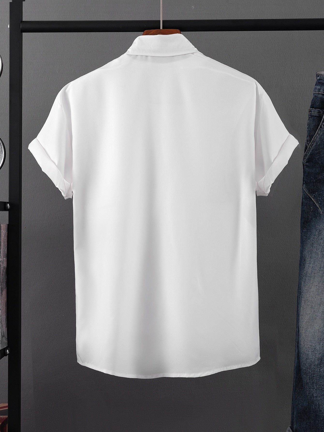 Men 1pc Solid Button Up Shirt