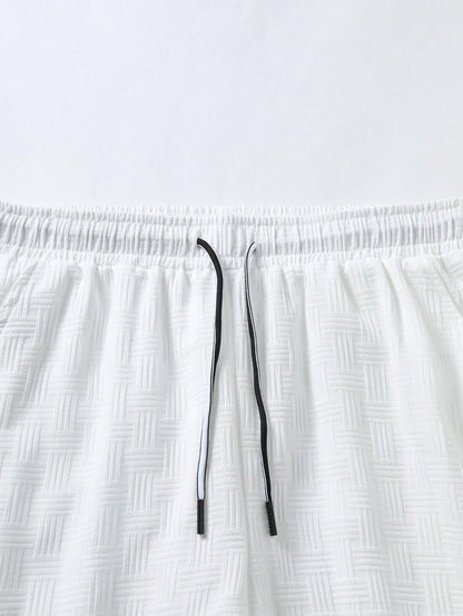 Men Solid Button Up Shirt & Shorts Set