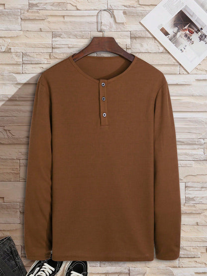 Men Half Button Waffle Knit Tee