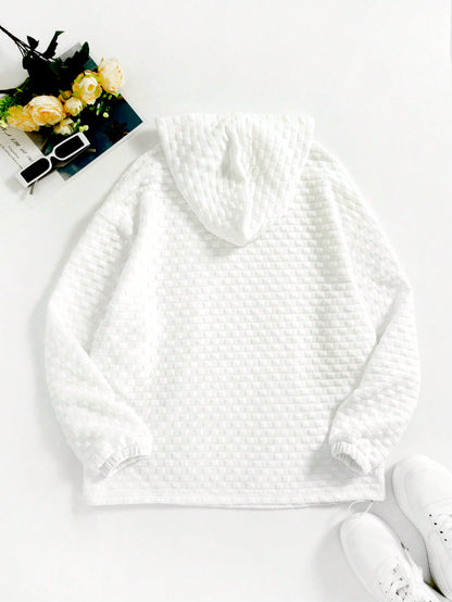 Pocket Drawstring Textured Hoodie
