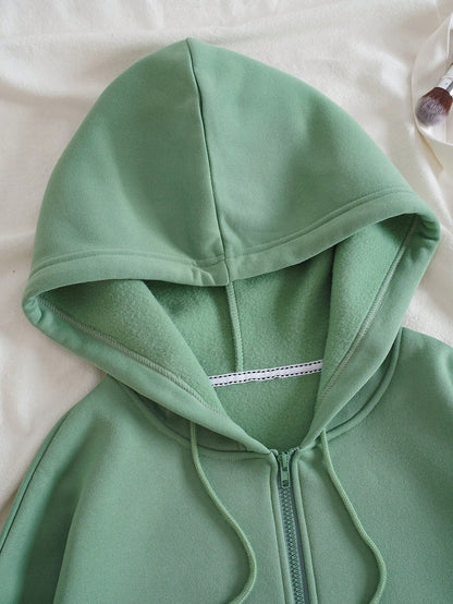 Zip Up Drawstring Thermal Lined Hoodie