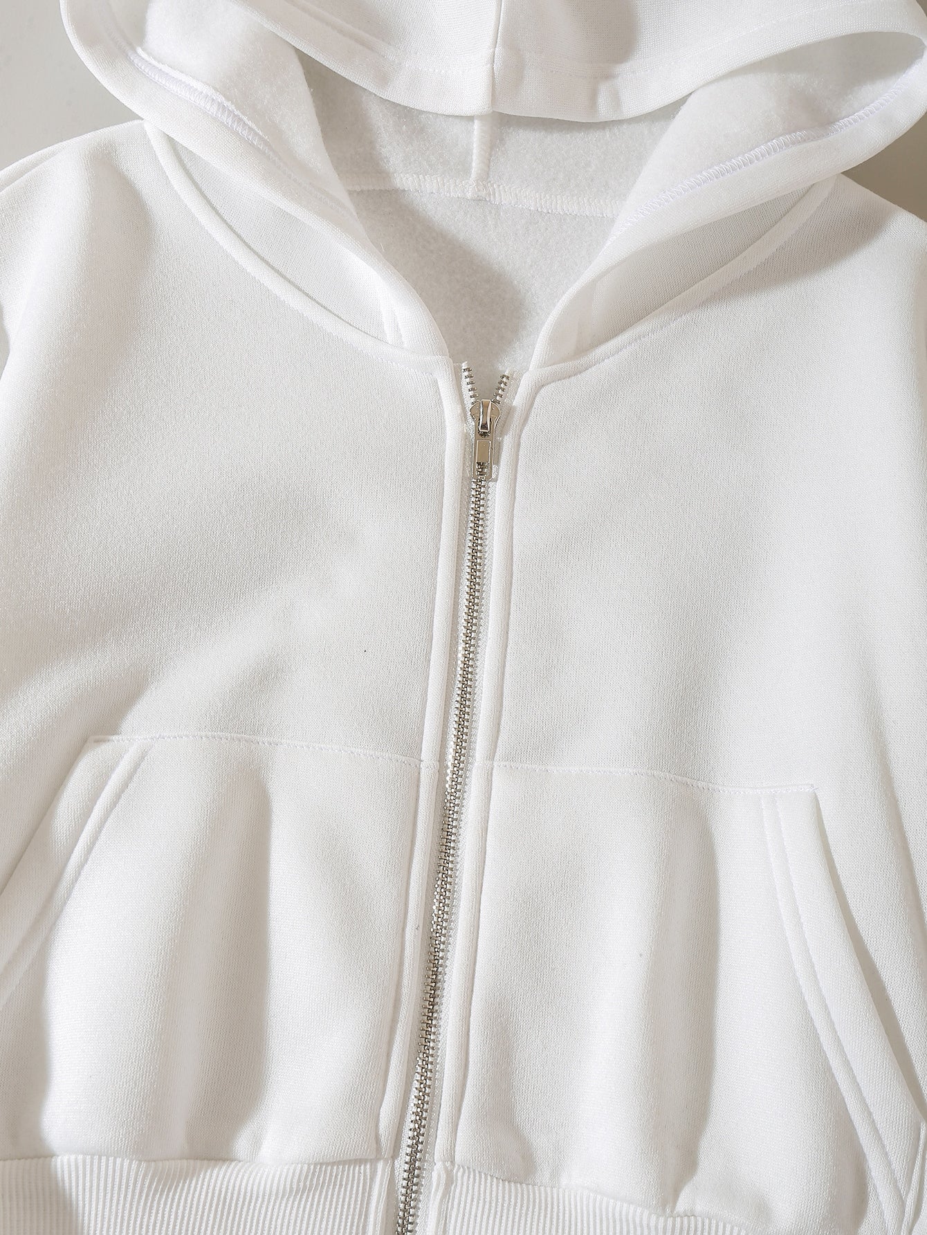 Solid Zip Up Drop Shoulder Thermal Lined Crop Hoodie