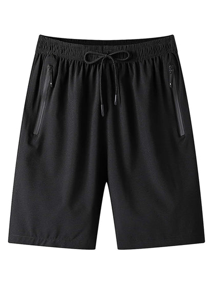Men Drawstring Waist Zipper Pocket Shorts